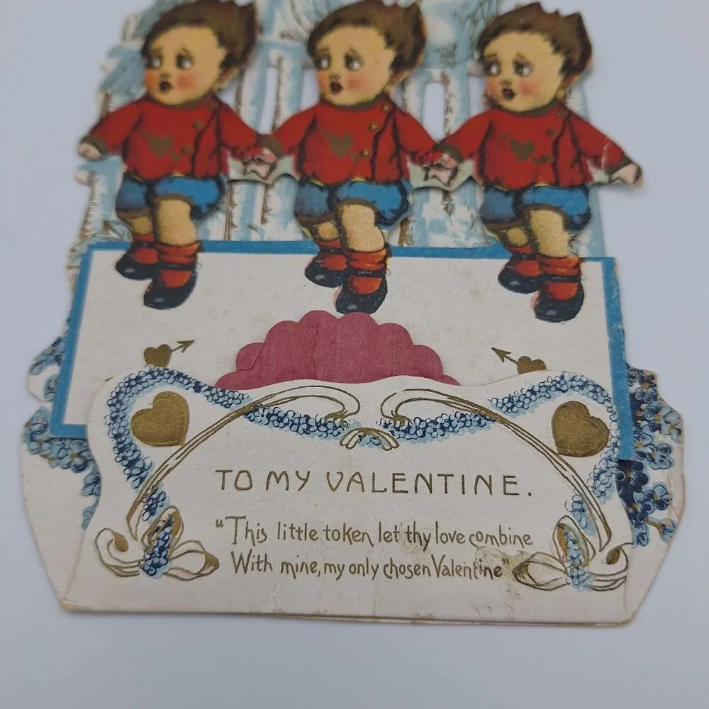 Vintage Valentine Pop Up Card Lovebirds‎ Hearts Children Boys Love Combine Token